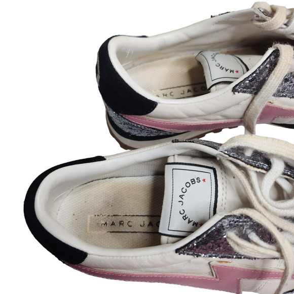 NWOB Marc Jacobs Astor bolt lighting women's glitter leather sneakers 7.5 - Picture 7 of 10